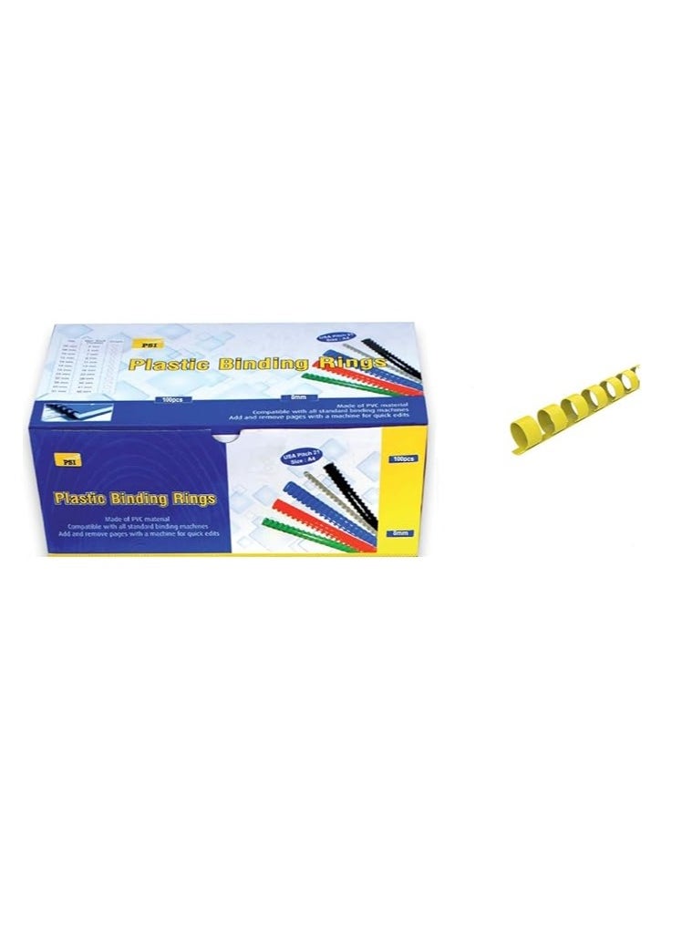 Psi - Plastic Binding Ring 8mm, Yellow 100PCS - Image 1