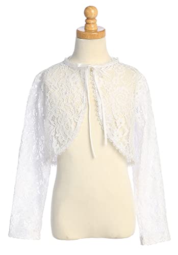 Pink Princess White Lace Bolero for Toddler Flower Girls Cardigan Little Shrug Jacket Kids Easter Childs Wedding Short Size 2t 3t Round Neck Long Sleeve - Image 3