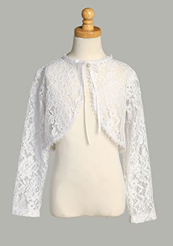 Pink Princess White Lace Bolero for Toddler Flower Girls Cardigan Little Shrug Jacket Kids Easter Childs Wedding Short Size 2t 3t Round Neck Long Sleeve - Image 2