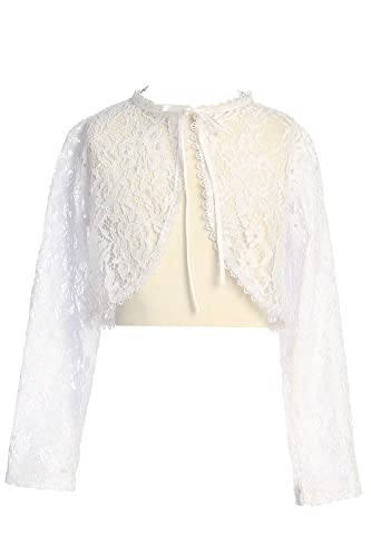 Pink Princess White Lace Bolero for Toddler Flower Girls Cardigan Little Shrug Jacket Kids Easter Childs Wedding Short Size 2t 3t Round Neck Long Sleeve - Image 4