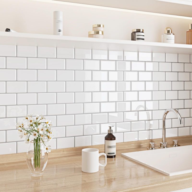 White Marble Wall Tiles 12 x 12 Inch Self-Adhesive Peel and Stick - Grout-Free Installation Waterproof Glossy Kitchen Backsplash Panels for Bathroom - Image 2