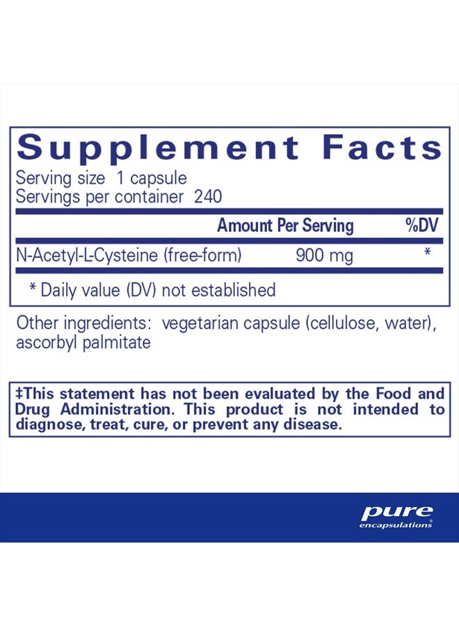 Pure Encapsulations NAC 900 ملغ - مكمل حمض أميني N-أسيتيل سيستين لدعم الرئة والمناعة، الكبد ومضادات الأكسدة* - 240 كبسولة - Image 2