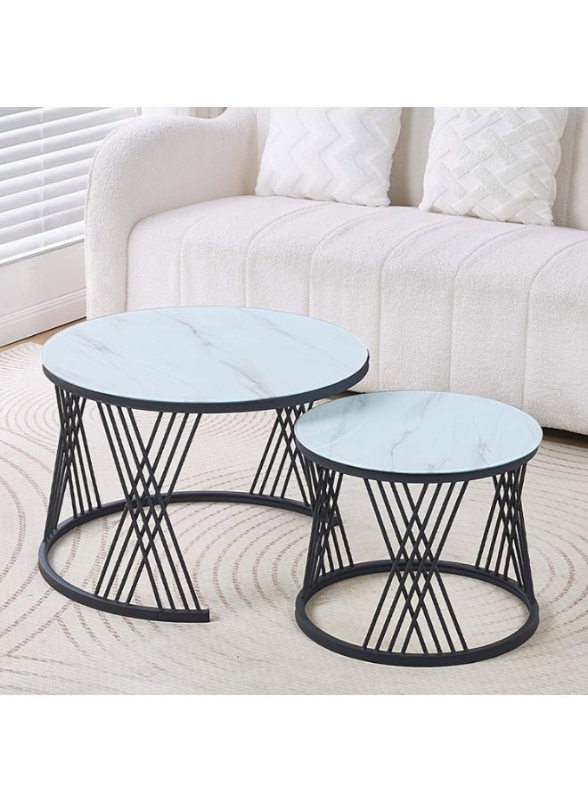 Coffee Table Set of 2 Stackable MDF Top Side Table Round Set Table Combination Small Set Table Set Industrial Style Side Table Round for Living Room, Balcony