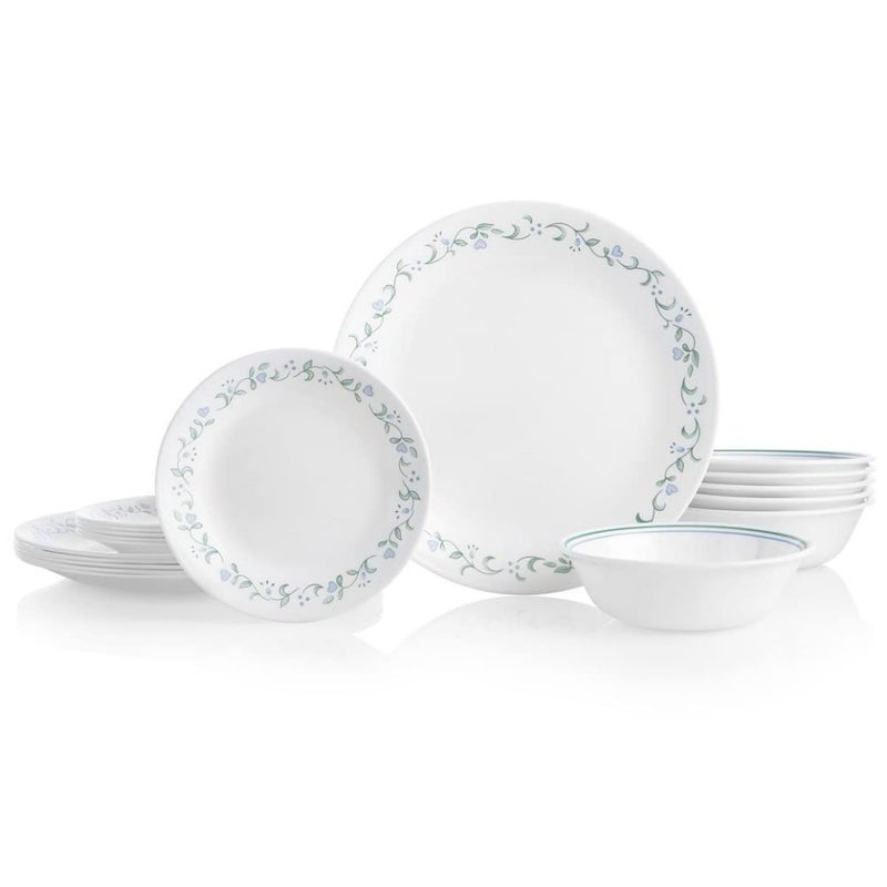 Corelle Vitrelle 18-Piece Service for 6 Dinnerware Set  Triple Layer Glass and Chip Resistant  Lightweight Round Plates and Bowls Set  Country Cottage