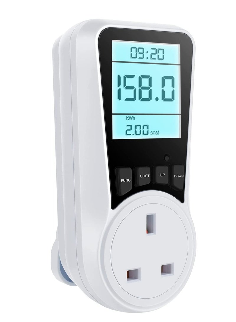 Electricity Usage Monitor with Backlight LCD Display - Voltage, Amps, Wattage, KWH Consumption Tracker - Energy Power Meter Plug for Home - Overload Protection (2900W/13A) - Image 1