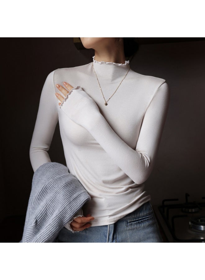Purple Modal Half Turtleneck Wooden Ear Bottoming Shirt Women's Autumn And Winter Inner Long-sleeved Top - Image 1