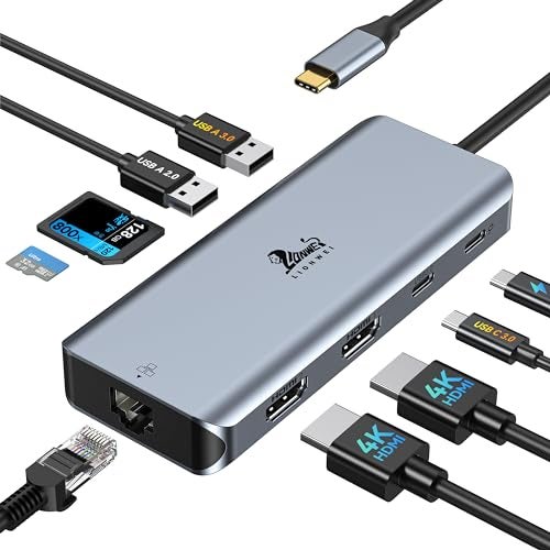 LIONWEI 9 in 1 Laptop Docking Station, Dual HDMI, 100W PD, USB C 3.0, Ethernet, Audio/Mic, USB C Hub for Dell/Surface/HP/Lenovo Laptops - Image 1