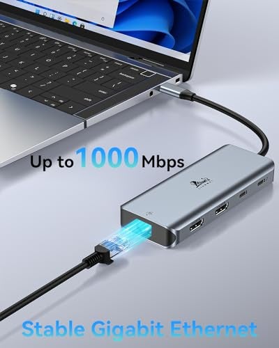 LIONWEI 9 in 1 Laptop Docking Station, Dual HDMI, 100W PD, USB C 3.0, Ethernet, Audio/Mic, USB C Hub for Dell/Surface/HP/Lenovo Laptops - Image 5