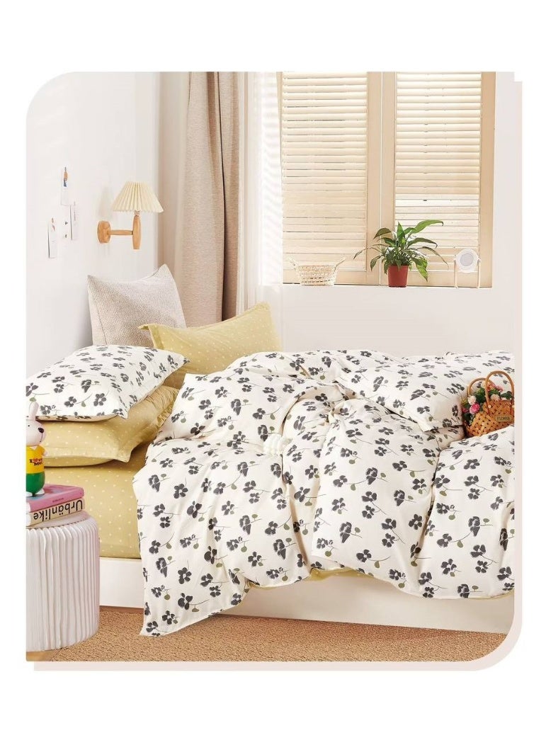 Single Size 4-Piece Cotton Bed Set – Duvet Cover 160x210 cm, Fitted Sheet 120x200+25 cm & 2 Pillow Covers – Soft Comfortable Bedding