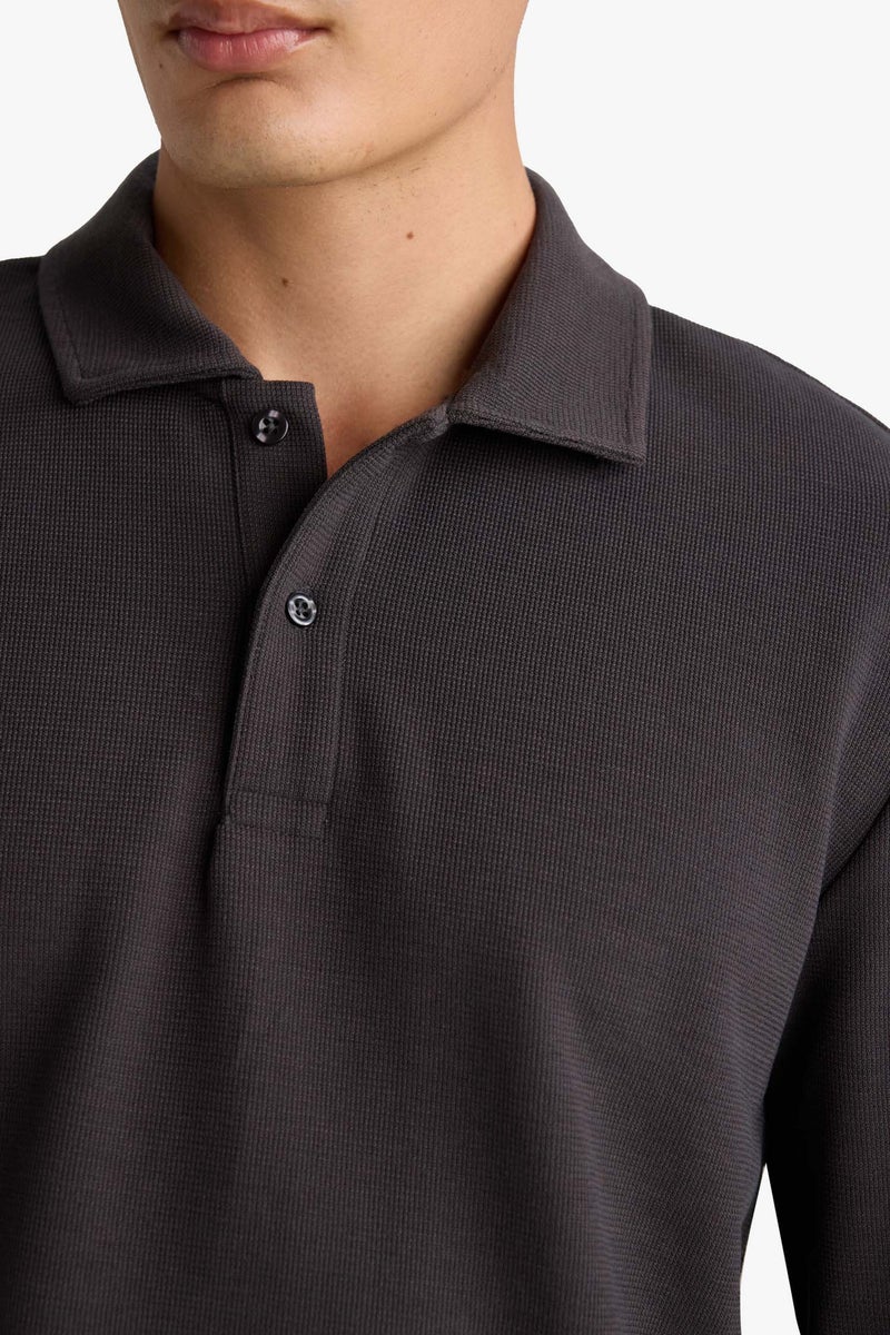 DeFacto Grey Man Regular Fit Polo Collar Long Sleeve Sweatshirt Casual - Image 5