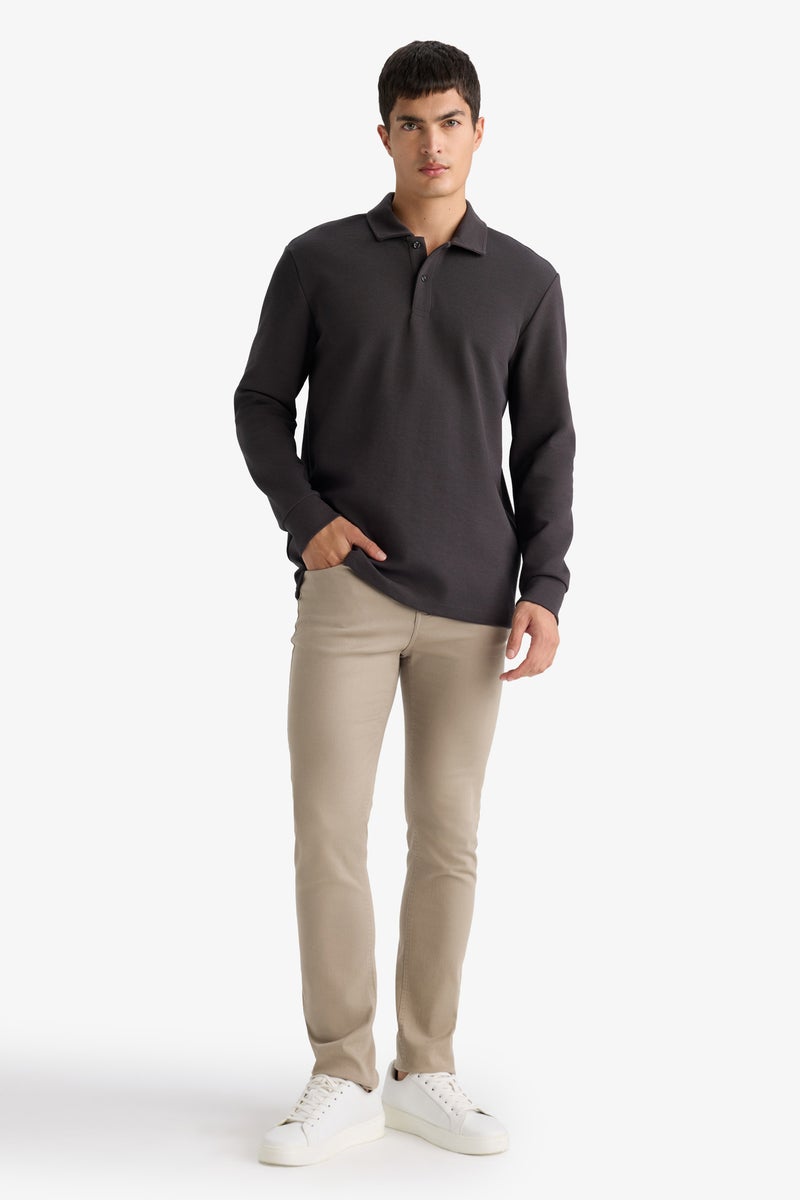 DeFacto Grey Man Regular Fit Polo Collar Long Sleeve Sweatshirt Casual - Image 2