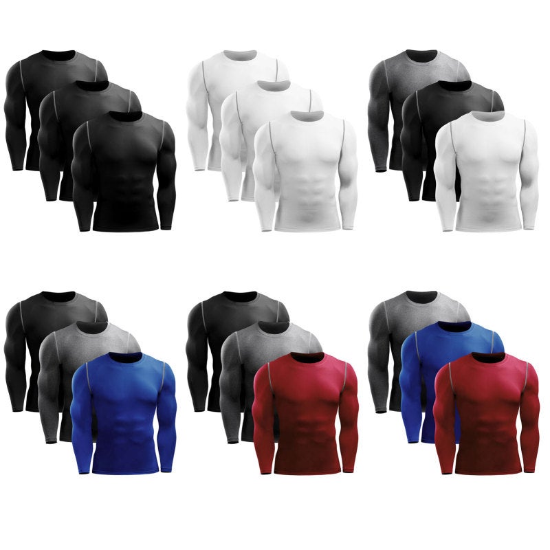 Men Sports Shirt 3 Pack Long Sleeve Moisture-wicking Quick-dry Top Athletic Training Muscle T-Shirt - Image 3