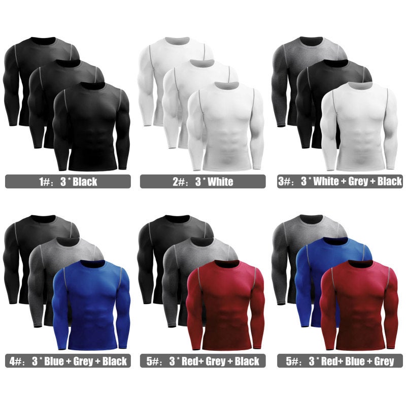 Men Sports Shirt 3 Pack Long Sleeve Moisture-wicking Quick-dry Top Athletic Training Muscle T-Shirt - Image 4
