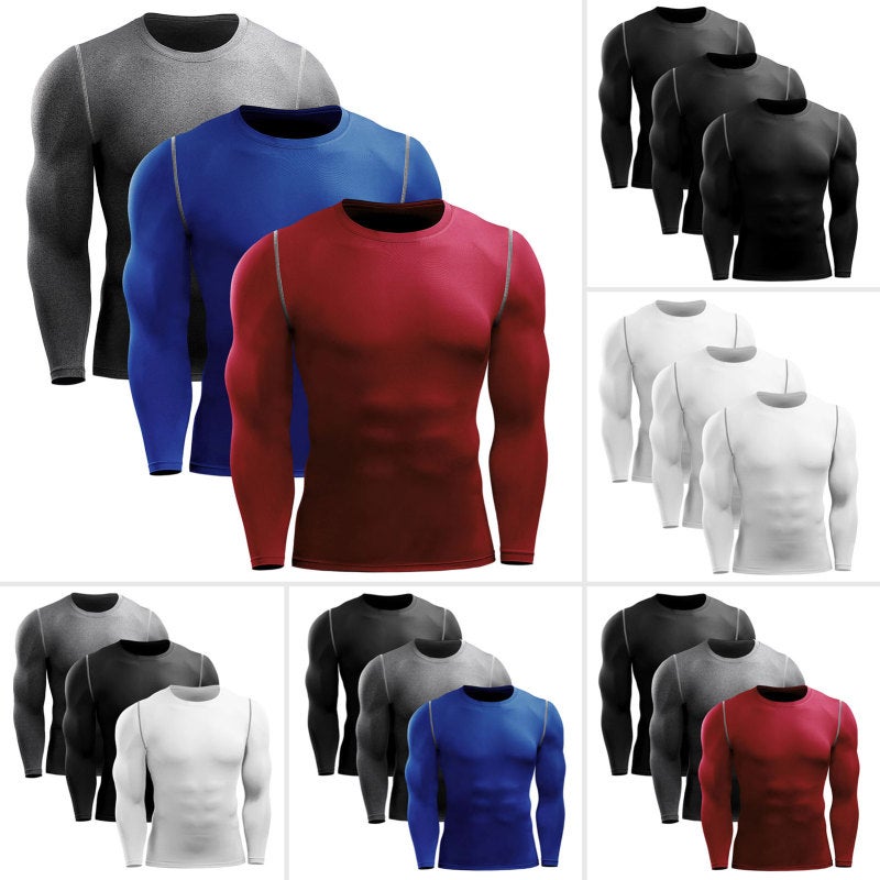 Men Sports Shirt 3 Pack Long Sleeve Moisture-wicking Quick-dry Top Athletic Training Muscle T-Shirt - Image 2