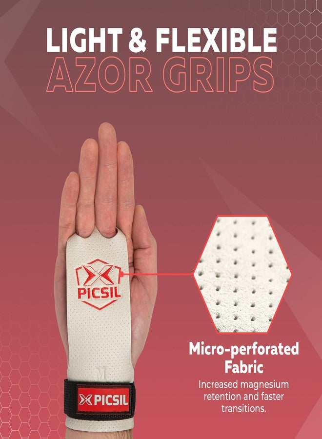 PICSIL Azor Grips, Workout Grips with Increased Magnesium Retention, Light and Resistant Unisex Hand Grips for Weightlifting and Gymnastics, Blocks Rips and Blisters, 2 Holes, White, Large - Image 2