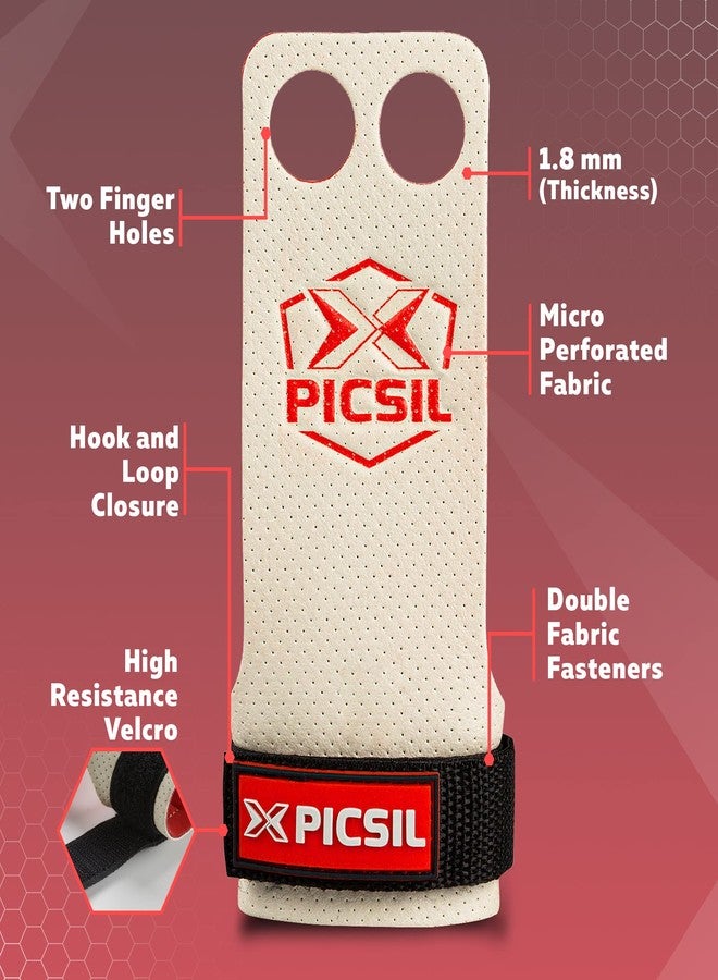 PICSIL Azor Grips, Workout Grips with Increased Magnesium Retention, Light and Resistant Unisex Hand Grips for Weightlifting and Gymnastics, Blocks Rips and Blisters, 2 Holes, White, Large - Image 3