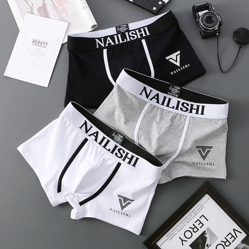 Men's Cotton Breathable Boxers, Letter Trend, Mid-Rise, Knitted, 5 Sizes 6 Colors - Image 2