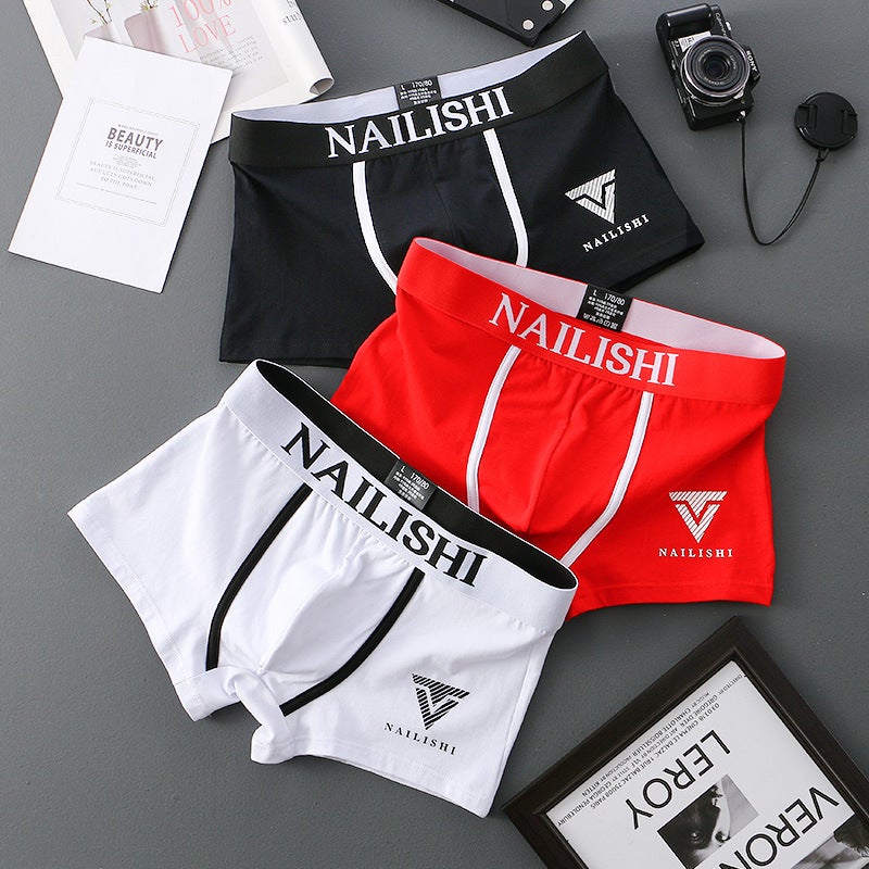 Men's Cotton Breathable Boxers, Letter Trend, Mid-Rise, Knitted, 5 Sizes 6 Colors - Image 3