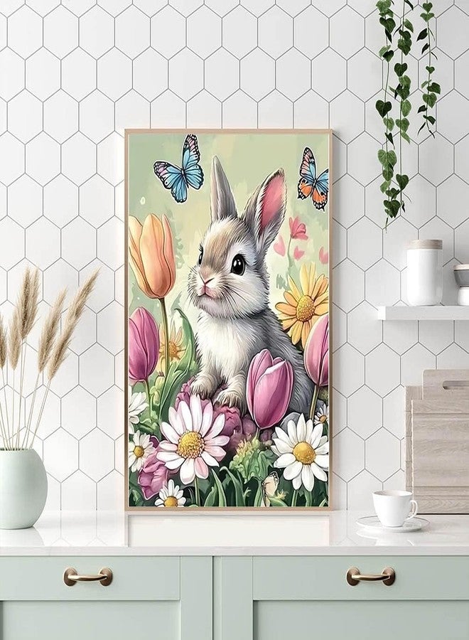KTHOFCY 5D DIY Diamond Painting Kits for Adults, Rabbit Butterfly Flower Full Drill Embroidery Cross Stitch Crystal Rhinestone Paintings Pictures Arts Wall Decor Painting Dots Kits 11.8X15.7 inch - Image 2
