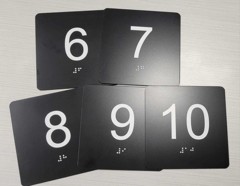 NapTags ADA Exam Room Number Sign with Tactile and Braille - 4" X 4" - Pack of 5 Numbered 1-5 or 6-10 (Black 6-10) - Image 2