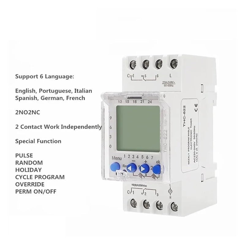 THC 822 Programmable Digital Timer Switch 2 Channel 16A 220VAC Color - Image 3