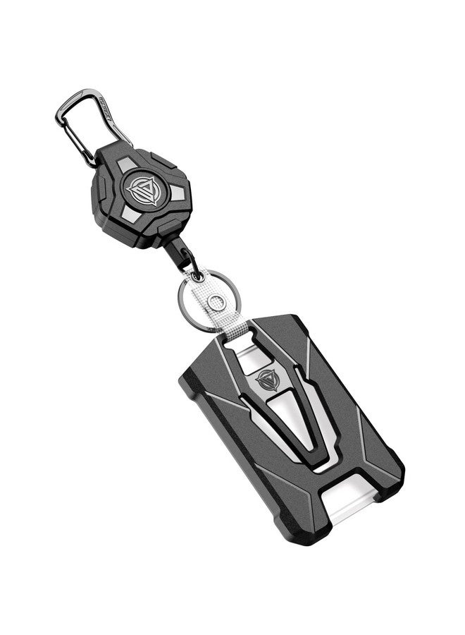 Oaridey Retractable Badge Holders Heavy Duty Retractable Keychain With Tactical Id Card Holder (Holds 6 Cards) 31.5” Retractable Badge Reel Key Chain - Image 1