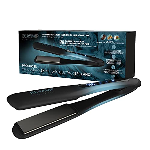 Revamp Progloss Wide Ultra X Shine 1.5-Inch Flat Iron Hair Straightener – Ceramic Hair Straightener with Keratin, Argan & Coconut Oil Infused Ceramic & Ionic Plates, Ideal for Long, Thick, Curly Hair - Image 1