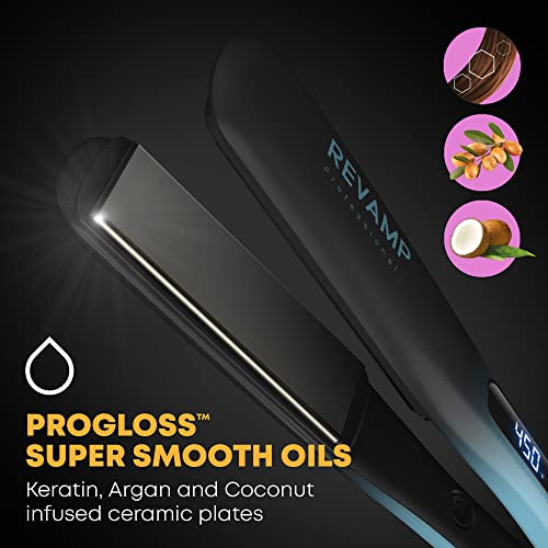 Revamp Progloss Wide Ultra X Shine 1.5-Inch Flat Iron Hair Straightener – Ceramic Hair Straightener with Keratin, Argan & Coconut Oil Infused Ceramic & Ionic Plates, Ideal for Long, Thick, Curly Hair - Image 2