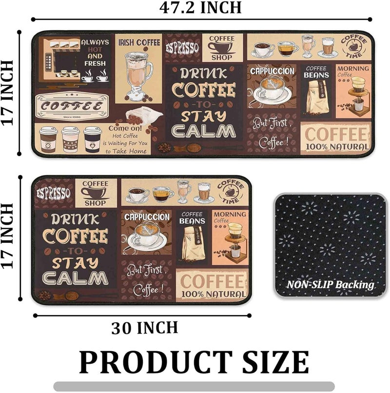 MIXEN Kitchen Mat Anti Fatigue 2 Piece Kitchen Rugs Set for Kitchen Floor Comfort Standing Mat Runner Rug Non Slip - Bathroom, Doorway, Bedroom, Kitchen (Coffee) - Image 4