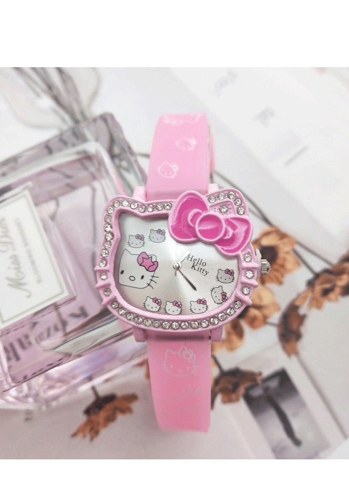 Hello Kitty Cartoon Hello Kitty dial with diamond silicone strap children's watch  - Image 1