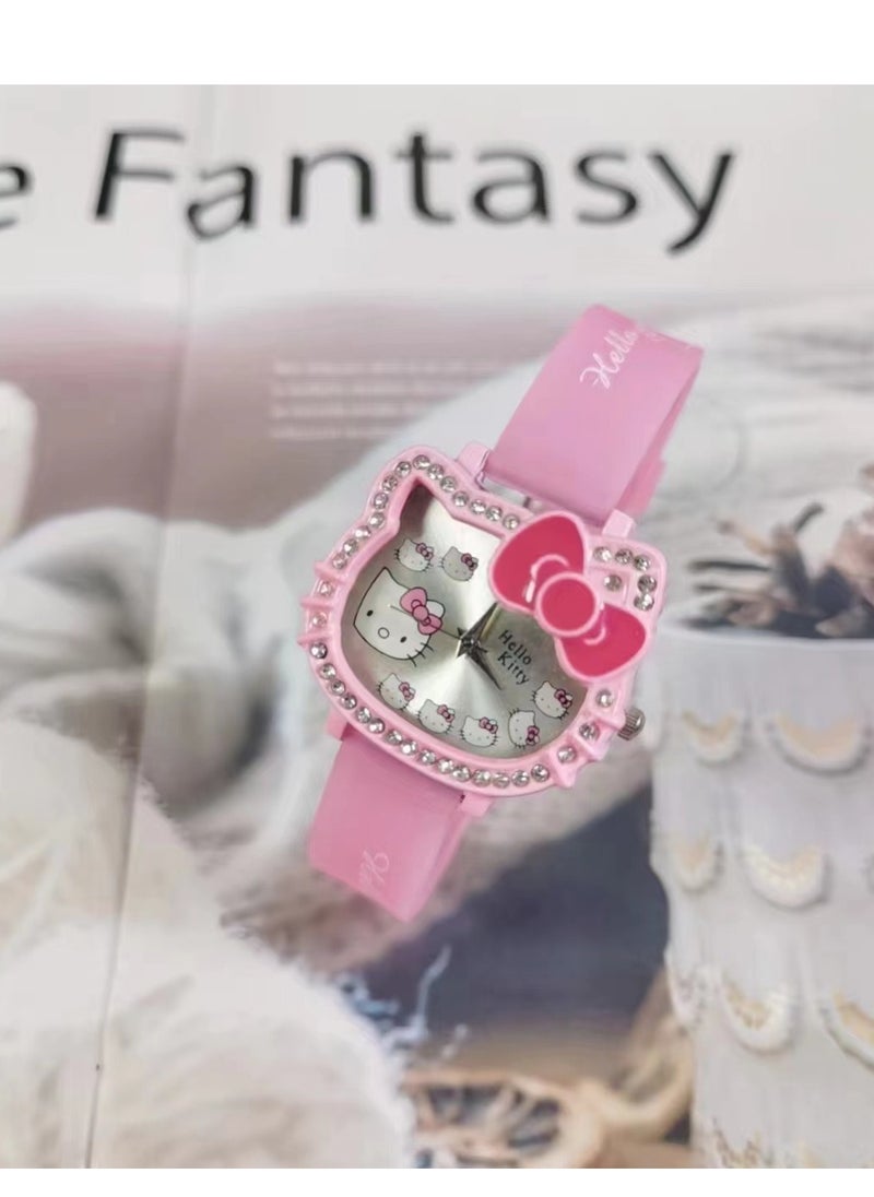 Hello Kitty Cartoon Hello Kitty dial with diamond silicone strap children's watch  - Image 2