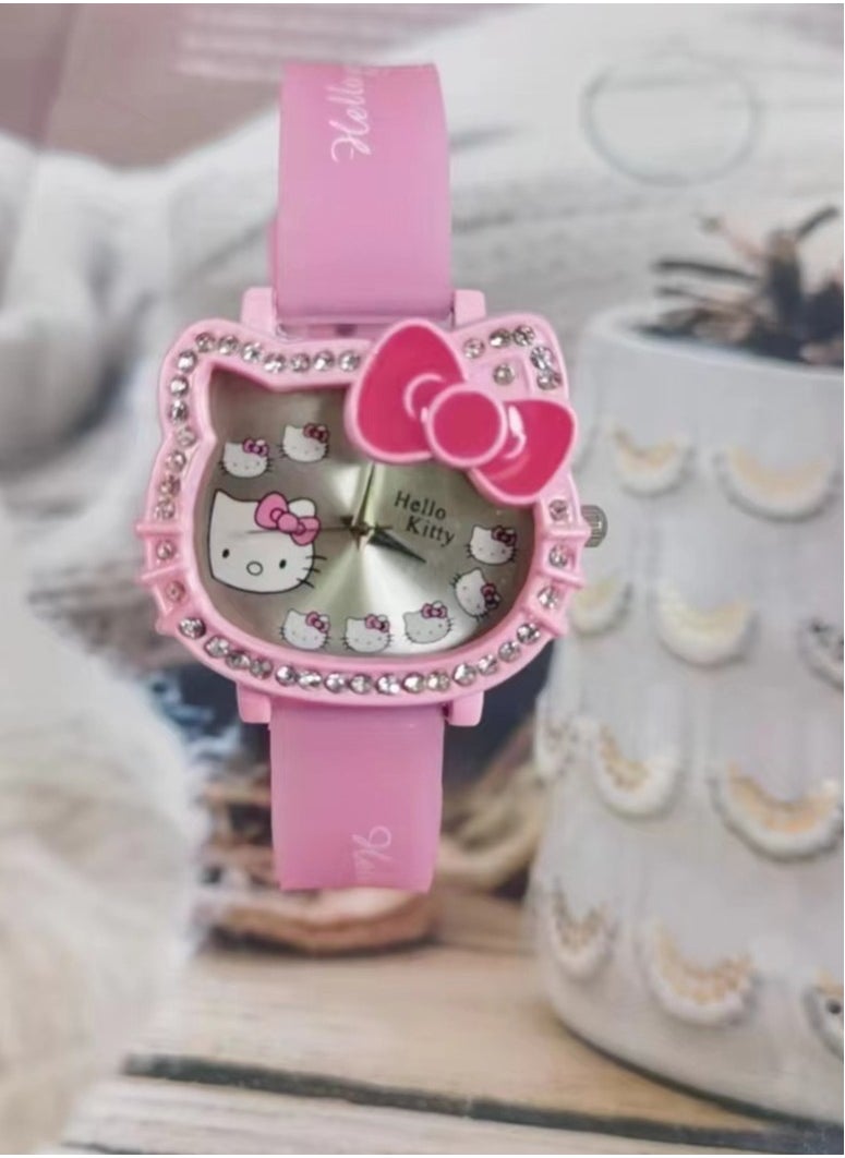 Hello Kitty Cartoon Hello Kitty dial with diamond silicone strap children's watch  - Image 3