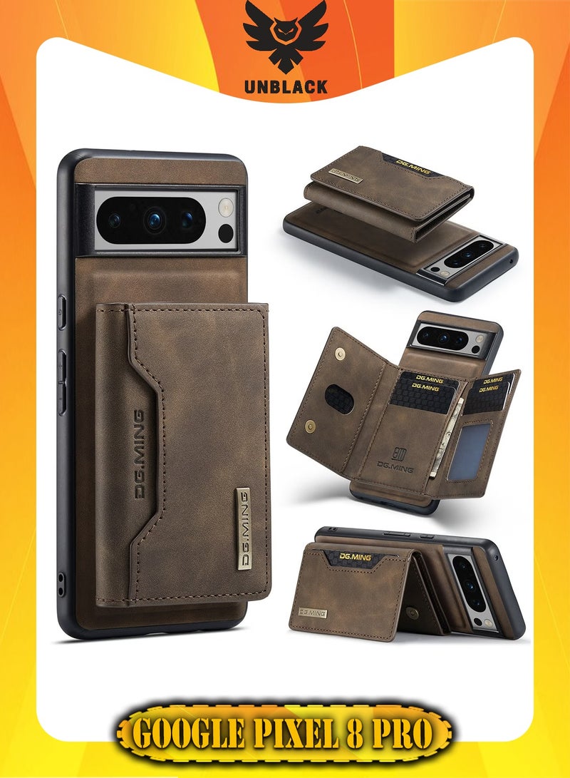 DGMING Wallet Case for Google Pixel 8 Pro, DG.MING Premium Leather Phone Case Back Cover Magnetic Detachable with Trifold Wallet Card Holder Pocket (Brown)  - Image 1