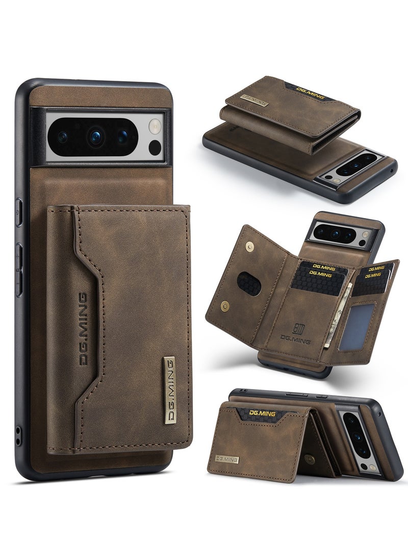 DGMING Wallet Case for Google Pixel 8 Pro, DG.MING Premium Leather Phone Case Back Cover Magnetic Detachable with Trifold Wallet Card Holder Pocket (Brown)  - Image 2