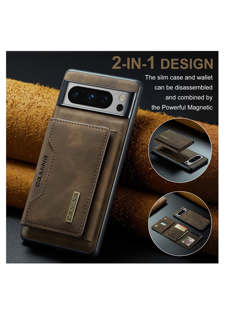 DGMING Wallet Case for Google Pixel 8 Pro, DG.MING Premium Leather Phone Case Back Cover Magnetic Detachable with Trifold Wallet Card Holder Pocket (Brown)  - Image 3