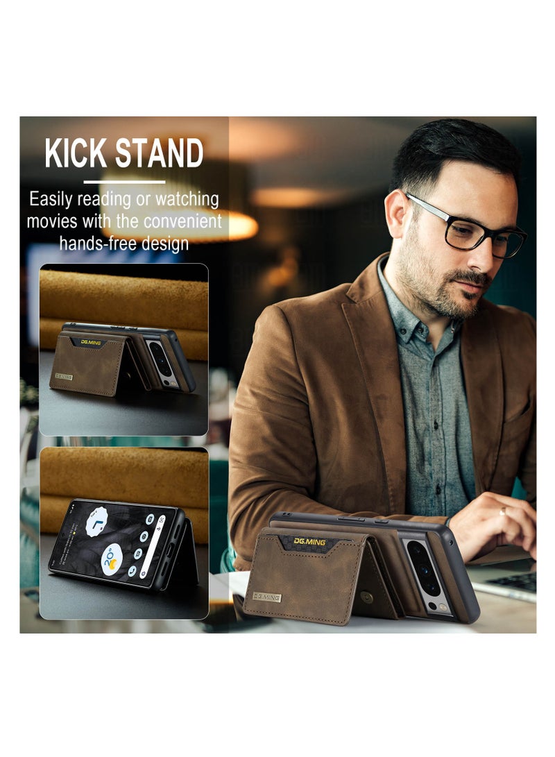 DGMING Wallet Case for Google Pixel 8 Pro, DG.MING Premium Leather Phone Case Back Cover Magnetic Detachable with Trifold Wallet Card Holder Pocket (Brown)  - Image 5