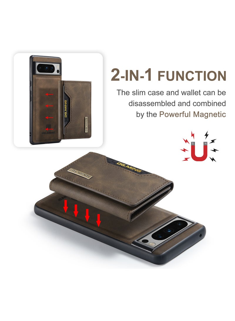 Wallet Case for Google Pixel 8 Pro, DG.MING Premium Leather Phone Case Back Cover Magnetic Detachable with Trifold Wallet Card Holder Pocket (Brown)