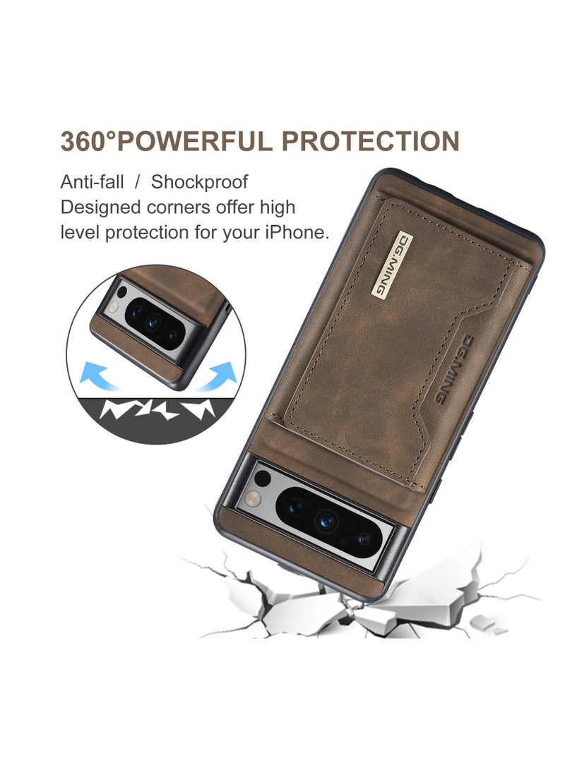 Wallet Case for Google Pixel 8 Pro, DG.MING Premium Leather Phone Case Back Cover Magnetic Detachable with Trifold Wallet Card Holder Pocket (Brown)