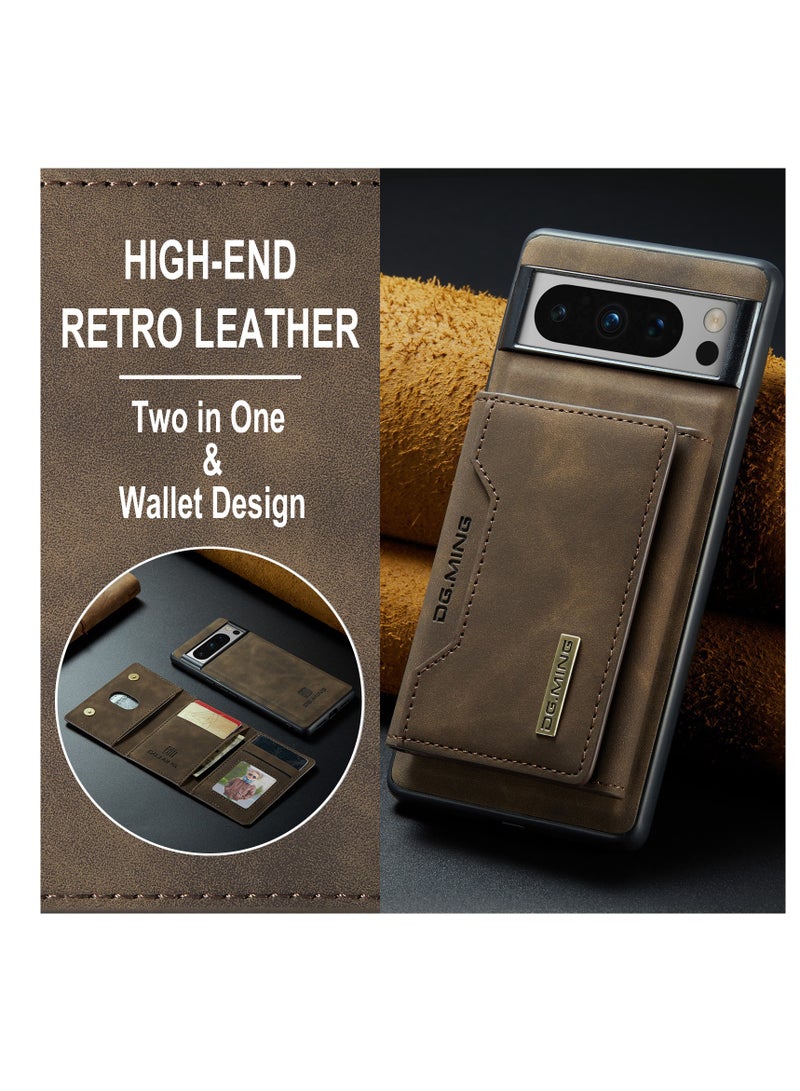 Wallet Case for Google Pixel 8 Pro, DG.MING Premium Leather Phone Case Back Cover Magnetic Detachable with Trifold Wallet Card Holder Pocket (Brown)