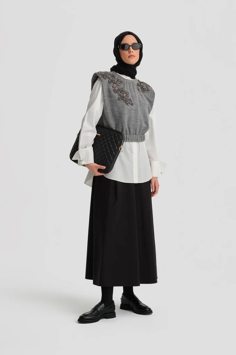 ARMINE Pleated Cotton Skirt 24K1705 Black