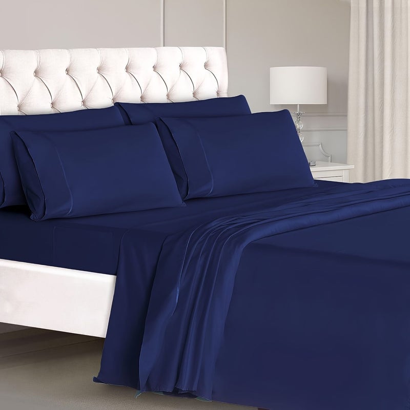 4 Pieces Sheet Set With Ribbon Piping And 2 Pillowcases Peacock Blue King Size Deep Pocket Breathable Soft Wrinkle Free Machine Washable - Image 3