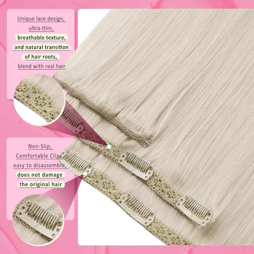 YoungSee Clip in Hair Extensions Real Human Hair Blonde Hair Extensions Clip ins Platinum Blonde Thick End Full Head Blond Real Human Hair Extensions Clip ins 7Pcs 120G 16Inch - Image 3