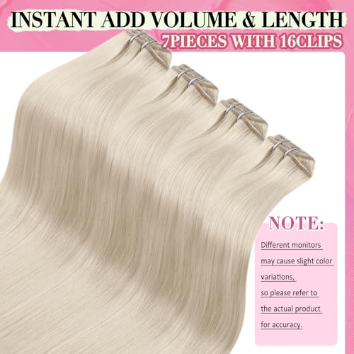 YoungSee Clip in Hair Extensions Real Human Hair Blonde Hair Extensions Clip ins Platinum Blonde Thick End Full Head Blond Real Human Hair Extensions Clip ins 7Pcs 120G 16Inch - Image 5