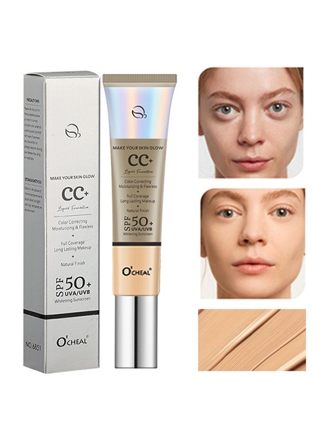 OCHEAL Color Gorrecting Moisturizing & Flawess, Full Coverage Long Lasting Makeup,Natural Finish,Foundation Anti-Redness, Face Cream, Skin Tone Adjusting CC Cream,SPF50+U UVA/UVB Whitening Sunscreen #02Natural - Image 1