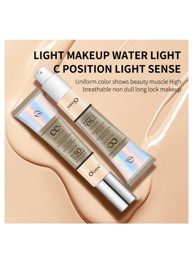 OCHEAL Color Gorrecting Moisturizing & Flawess, Full Coverage Long Lasting Makeup,Natural Finish,Foundation Anti-Redness, Face Cream, Skin Tone Adjusting CC Cream,SPF50+U UVA/UVB Whitening Sunscreen #02Natural - Image 5