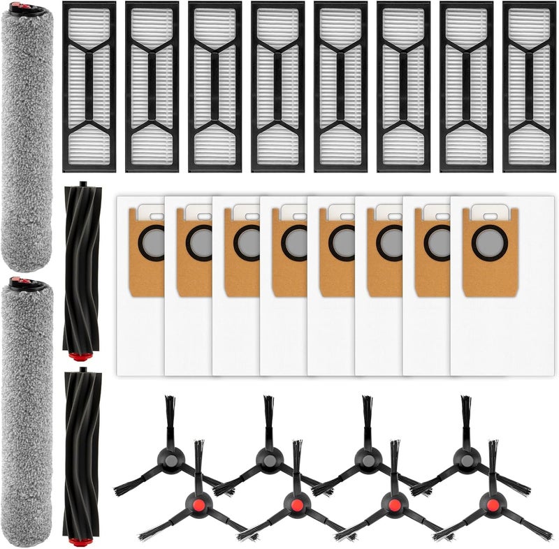 CHAIN PEAK (28 Pack) Omni S1 Pro Replacement Parts Compatible With Eufy Omni S1 Pro Robotic Vacuum Cleaner, 2 Rubber Roller Brush, 2 Roller Mop, 8 Side Brushes, 8 Dust Bags, 8 HEPA Filters, Accessories Kit - Image 1