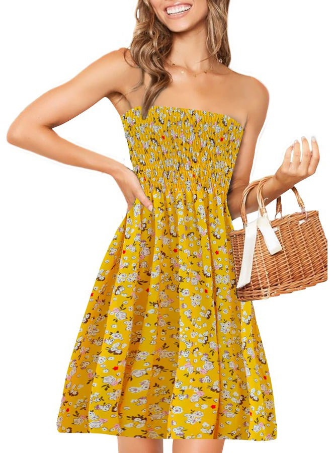 Zyyfly Strapless Dress for Women Summer Beach Boho Smocked Tube Top Dress, Multicoloured, XXL - Image 1