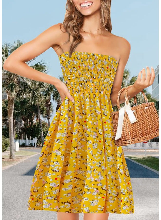 Zyyfly Strapless Dress for Women Summer Beach Boho Smocked Tube Top Dress, Multicoloured, XXL - Image 3