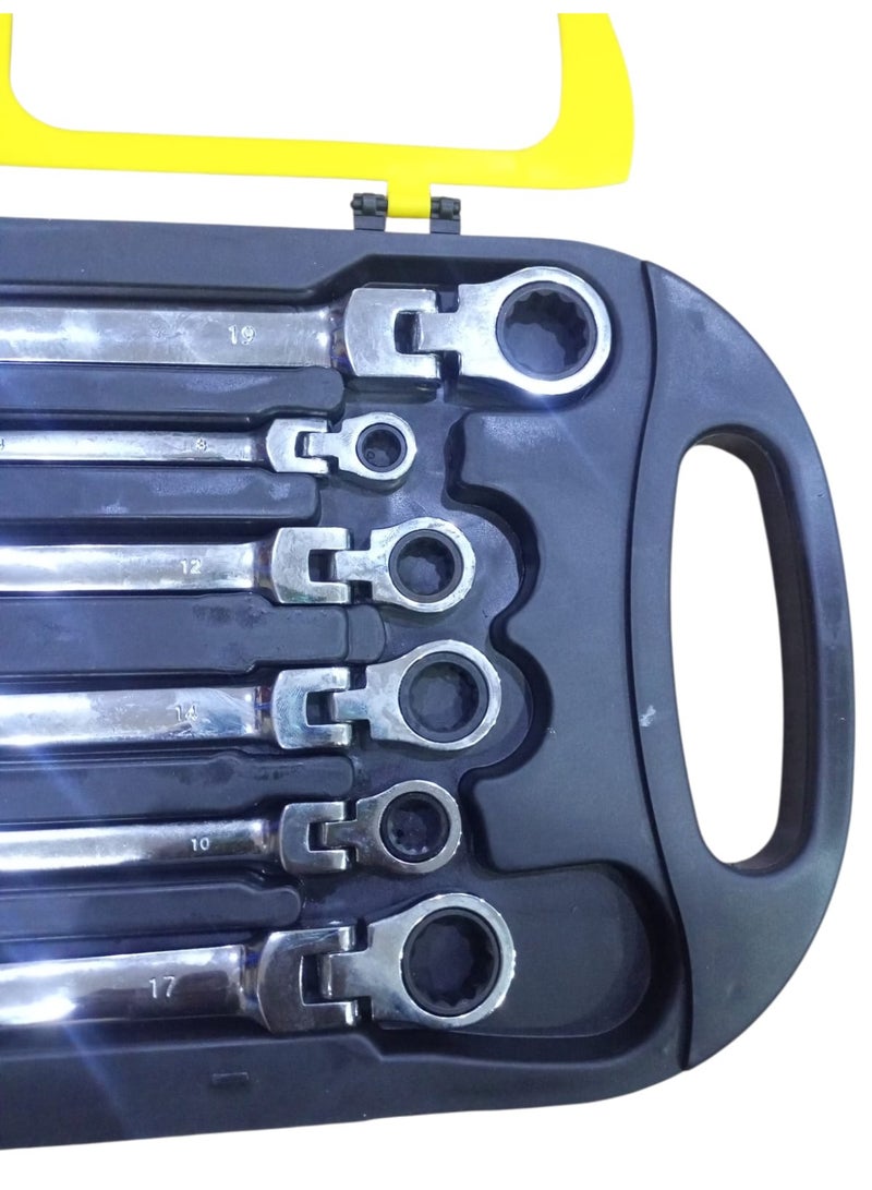 طقم مفاتيح راتشيت احترافي 7 قطع من الصلب كروم فاناديوم – مقاسات 8 إلى 19 مم – موديل 10005339 - Image 3