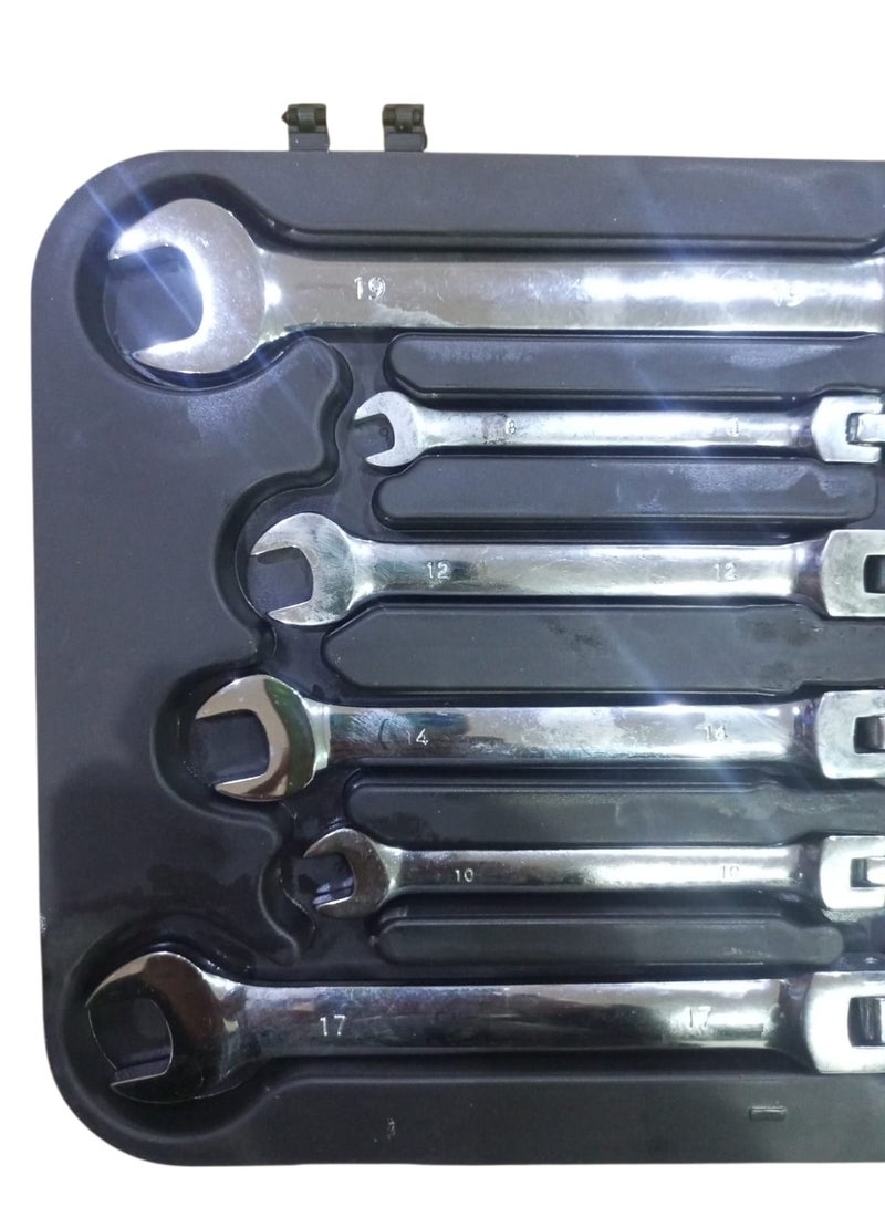 طقم مفاتيح راتشيت احترافي 7 قطع من الصلب كروم فاناديوم – مقاسات 8 إلى 19 مم – موديل 10005339 - Image 4